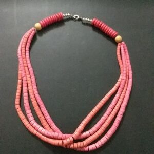 Pink Coconut Wood Multi Strand Statement Necklace